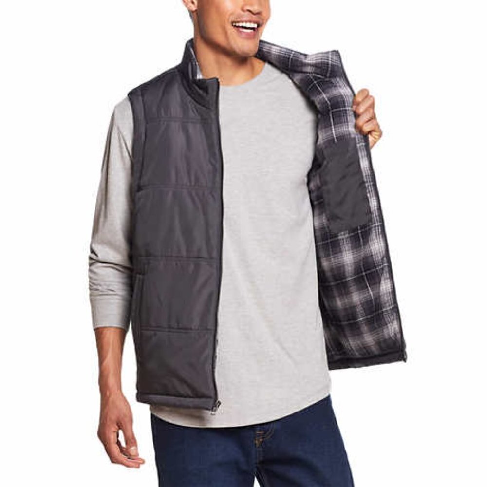 Weatherproof Vintage Mens Puffer Vest Gray Flannel Lined Zip Up NWT Outdoor